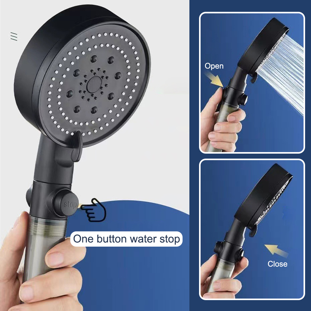 Filtered Shower Head High Pressure 5-speed One-key Stop Water Ajustable Hand-held Water-saving Shower Head Bathroom Accessories