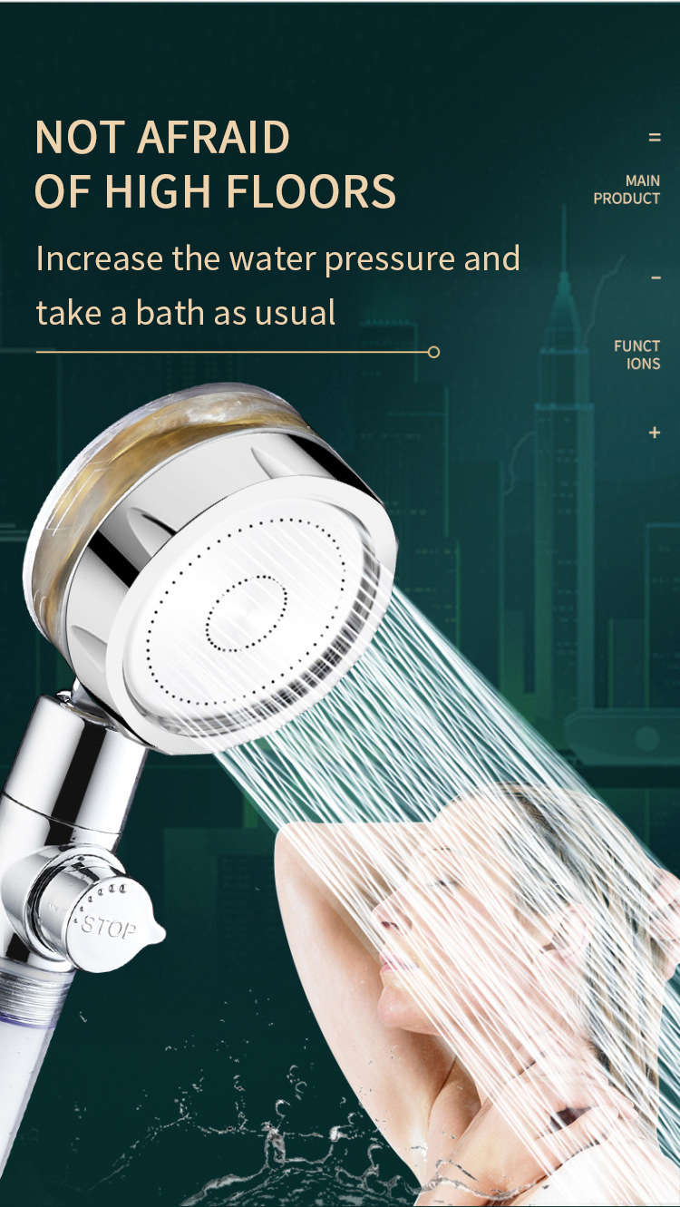 Propeller Shower Head Water Saving Flow 360 Degrees Rotating With Fan ABS Rain High Pressure spray Nozzle Bathroom Accessories