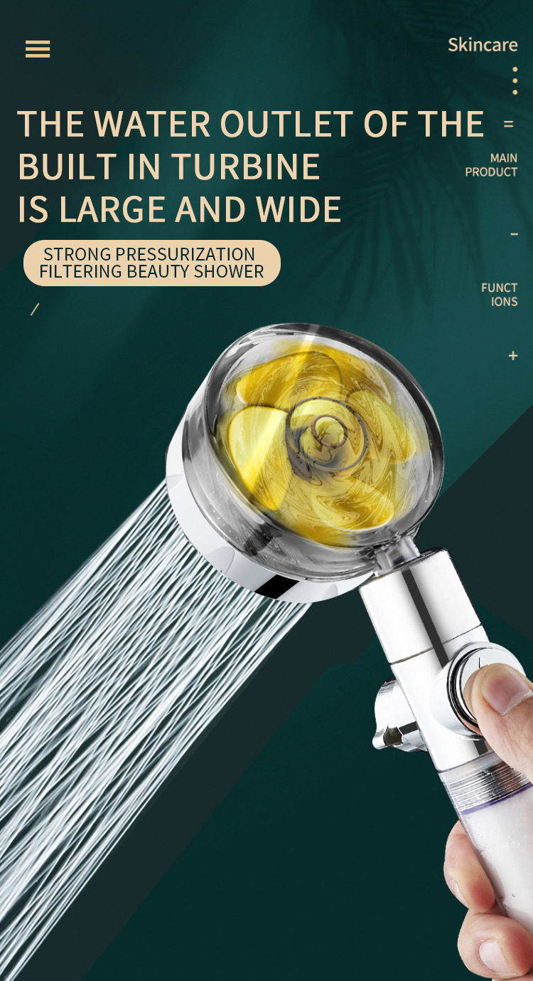 Propeller Shower Head Water Saving Flow 360 Degrees Rotating With Fan ABS Rain High Pressure spray Nozzle Bathroom Accessories