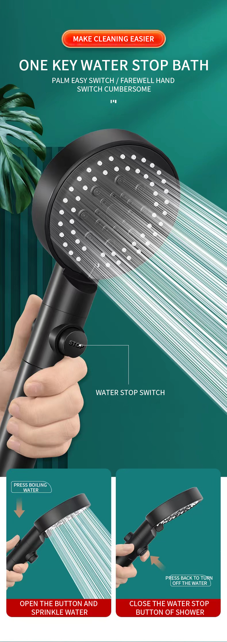 Water Saving Shower Head 6 Mode High Pressure Turbo Shower Adjustable Water Massage Eco Shower Bathroom Accessories