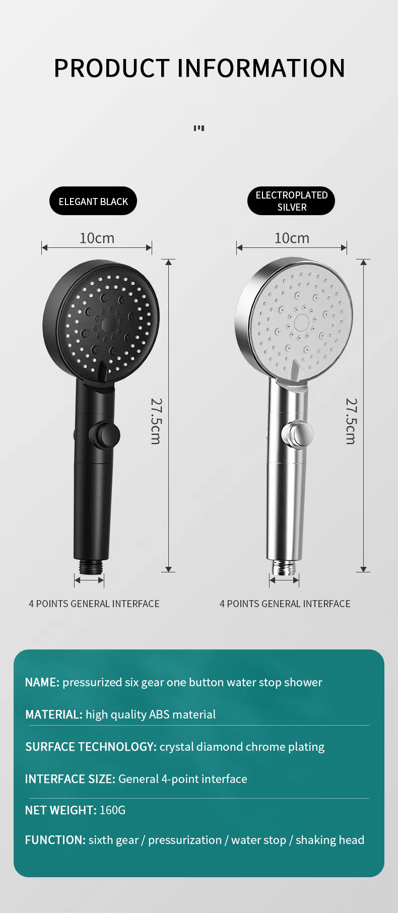 Water Saving Shower Head 6 Mode High Pressure Turbo Shower Adjustable Water Massage Eco Shower Bathroom Accessories