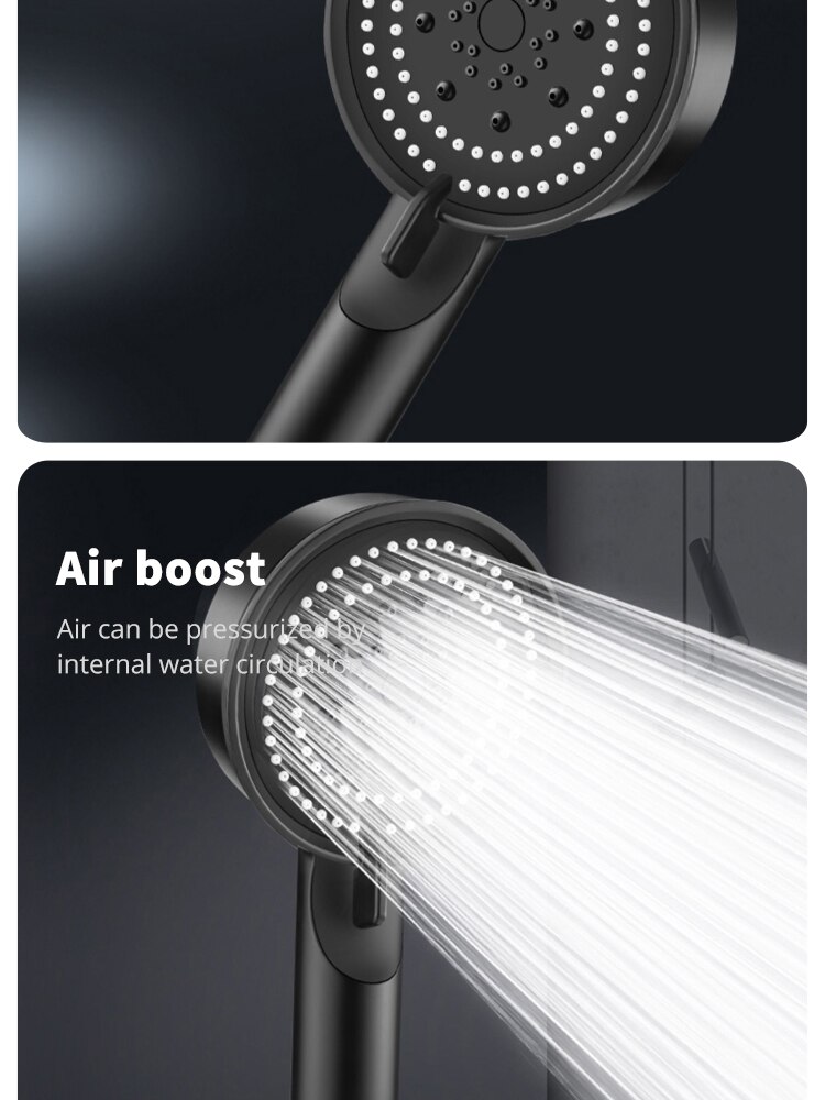 5 Mode Pressure Boost Shower Head Multifunction Adjustable Large Water Yield Shower Nozzle Massage Shower Bathroom Accessory