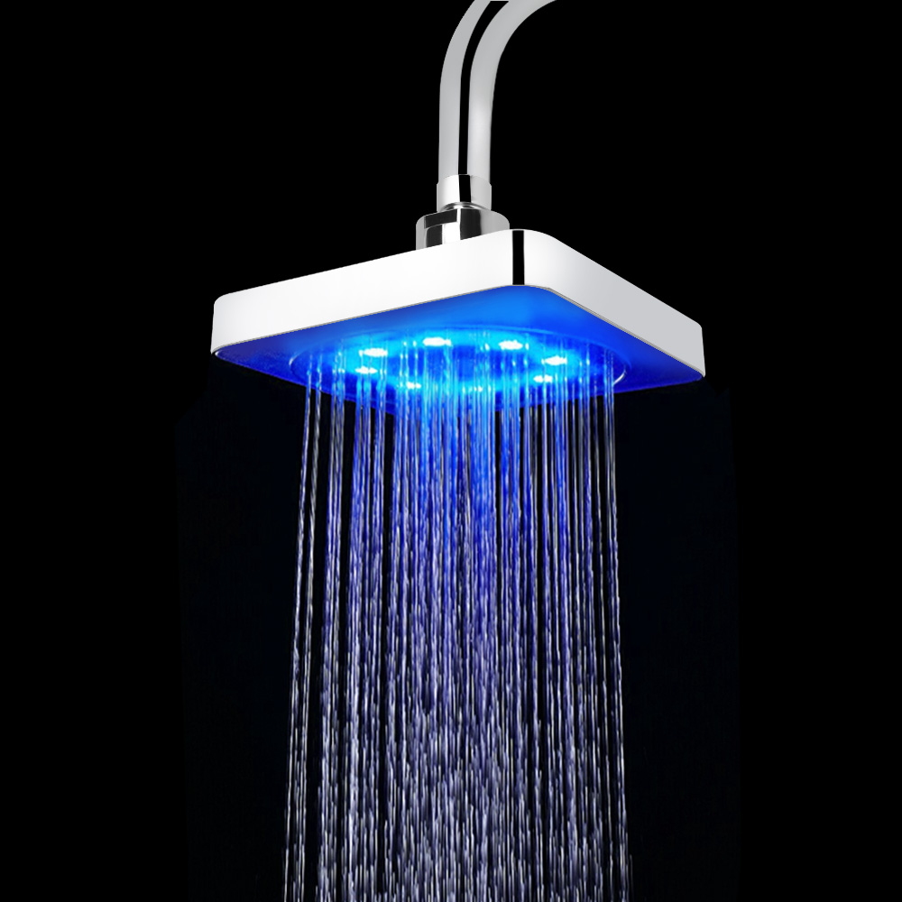 Rainfall Top Spray LED Shower Head Square Fixed Showerhead 3 colors Temperature Sensor 7 Colors Changing Ultra-Quiet Shower