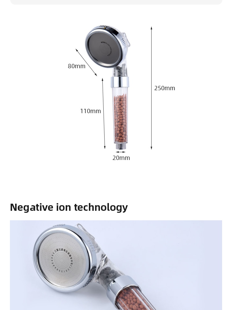 Shower Head 3 Modes Shower Adjustable High Pressure Water Saving Nozzle Anion Filter Spa Home Shower Bathroom Accessories
