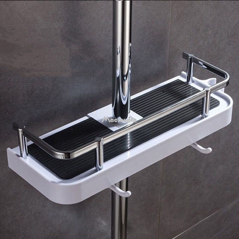 Bathroom Shower Storage Rack Organizer No Drilling Lifting Rod Shower Head Holder Shower Gel Shampoo Tray Holder Pole Shelves