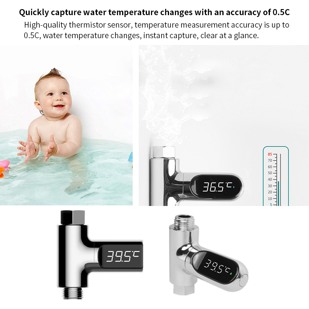 LED Display Water Shower Thermometer Self-Generating Electricity Water Temperature Monitor Energy Smart Meter thermometer