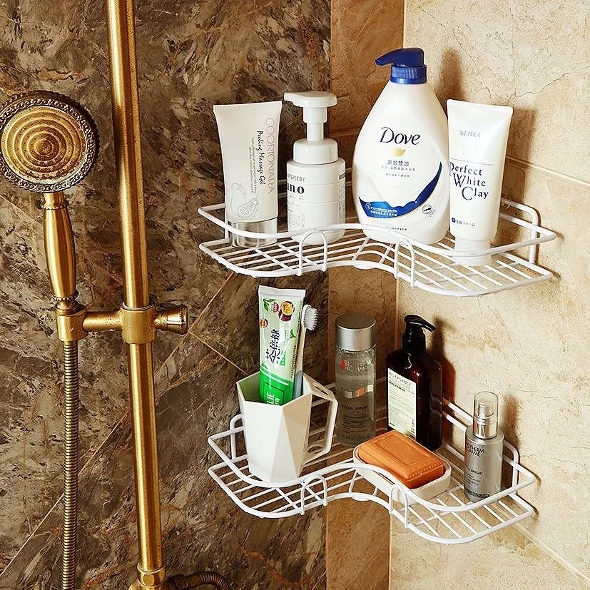Bathroom Shelf Bathroom Accessories Shampoo Storage Shelf Cosmetic Holder No Punch Metal Shelf Condiment Organizer Corner Shelf